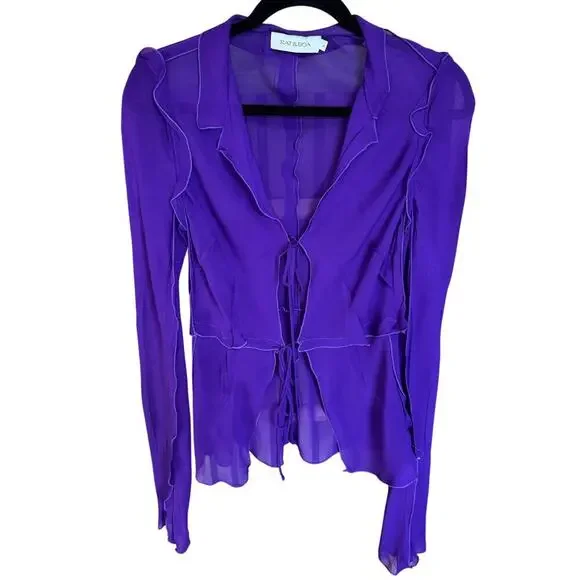 NWOT Rat And Boa Aphrodite Blouse Ruffle Semi Sheer Top In Purple Size Small - Picture 5 of 15